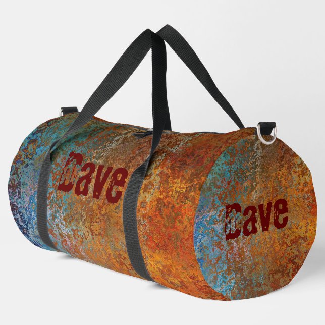 Rusty, Verdigris, Grunge Steampunk Personalized Duffle Bag (Left Corner)