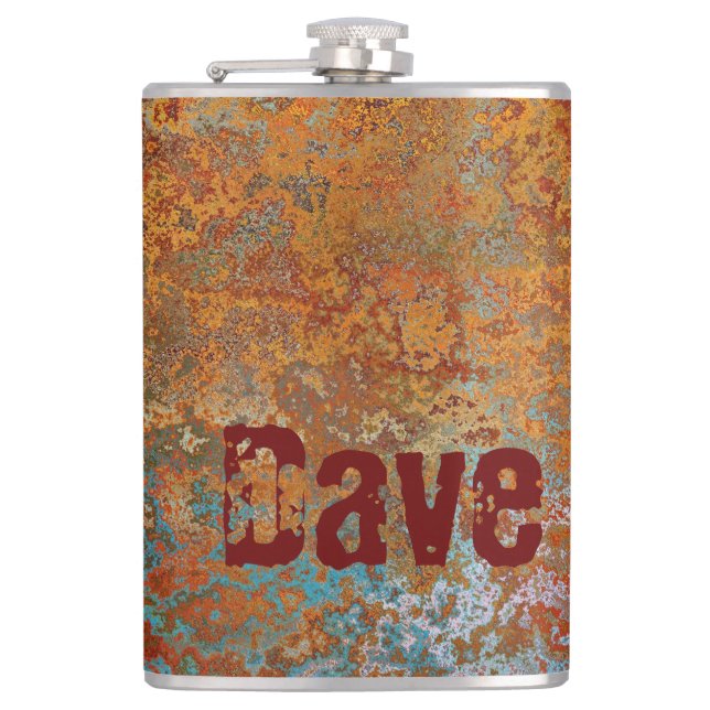 Rusty, Verdigris, Grunge Steampunk Personalized  Flask (Front)