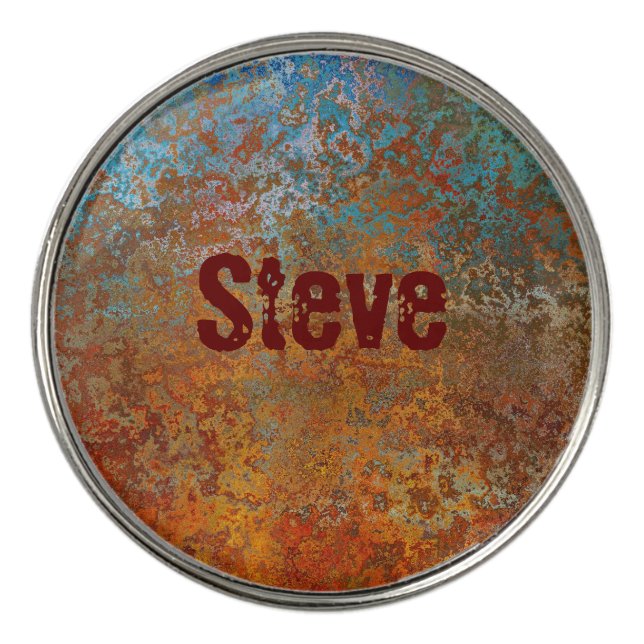 Rusty, Verdigris, Grunge Steampunk Personalized Golf Ball Marker (Front)