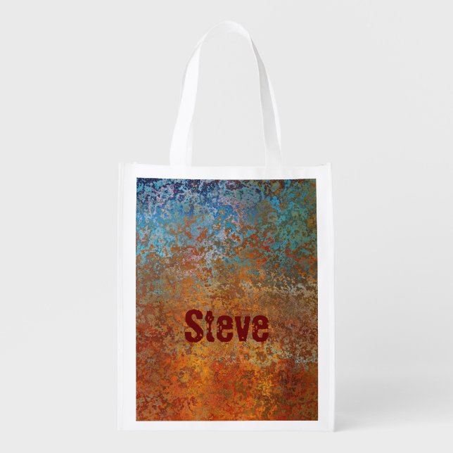 Rusty, Verdigris, Grunge Steampunk Personalized Grocery Bag (Front)