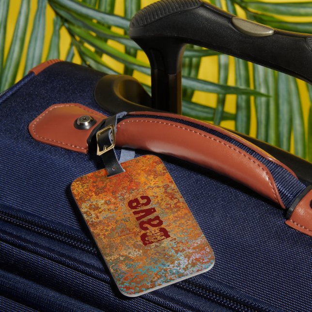 Rusty, Verdigris, Grunge Steampunk Personalized  L Luggage Tag (Front Insitu 1)