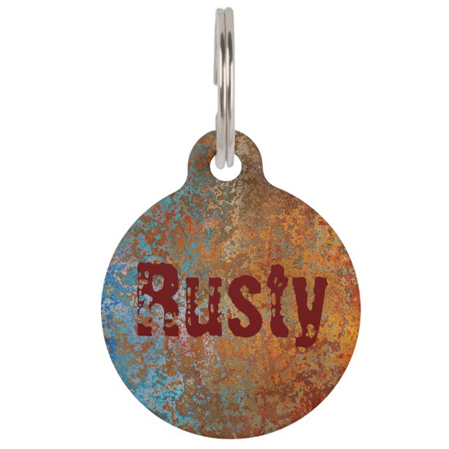 Rusty, Verdigris, Grunge Steampunk Personalized  Pet ID Tag (Front)