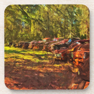 Rusty Vintage Cars in a Row Abstract Beverage Coaster