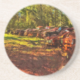 Rusty Vintage Cars in a Row Abstract Coaster