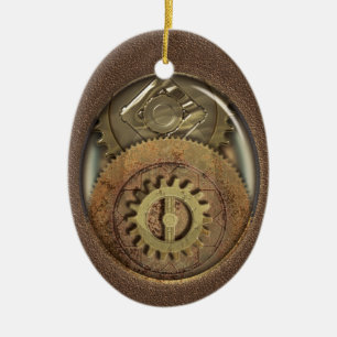 Rusty Vintage Cogs Steampunk Personalized Ceramic Ornament