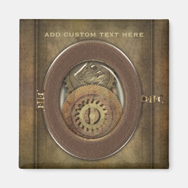 Rusty Vintage Cogs Steampunk Square Personalized Magnet (Front)