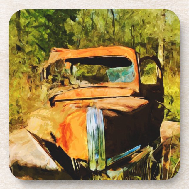 Rusty Vintage Pick Up Truck Abstract Drink Coaster (Front)