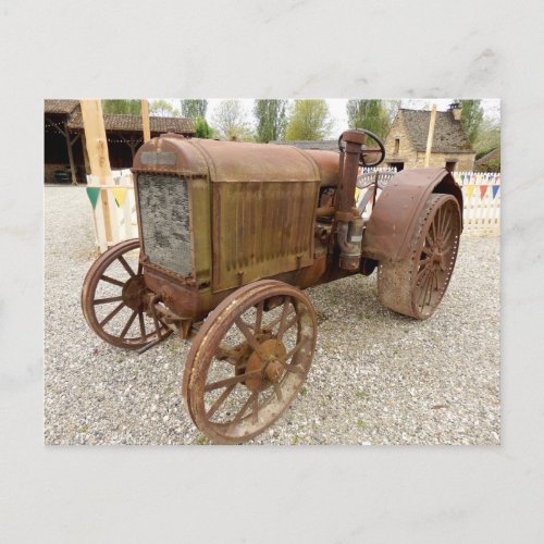 Rusty vintage tractor postcard