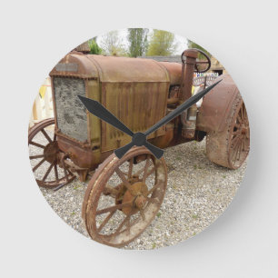 Rusty vintage tractor round clock