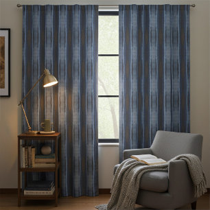 Rusty Waters, Modern Blue, Brown Vertical Stripes Blackout Curtains