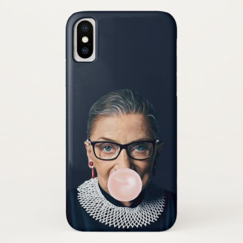 Ruth Bader Ginsburg Blowing Pink Bubble gum    iPhone X Case