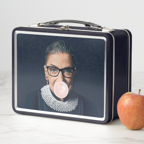 Ruth Bader Ginsburg Blowing Pink Bubble gum   Metal Lunch Box