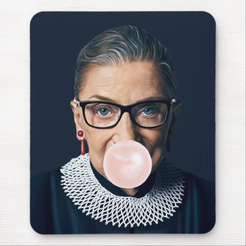 Ruth Bader Ginsburg Blowing Pink Bubble gum    Mouse Pad