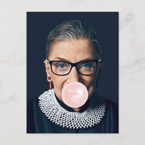 Ruth Bader Ginsburg Blowing Pink Bubble gum    Postcard