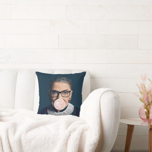 Ruth Bader Ginsburg Blowing Pink Bubble gum Throw Pillow