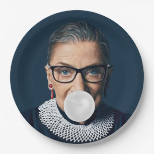 Ruth Bader Ginsburg blowing white bubble gum Paper Plates