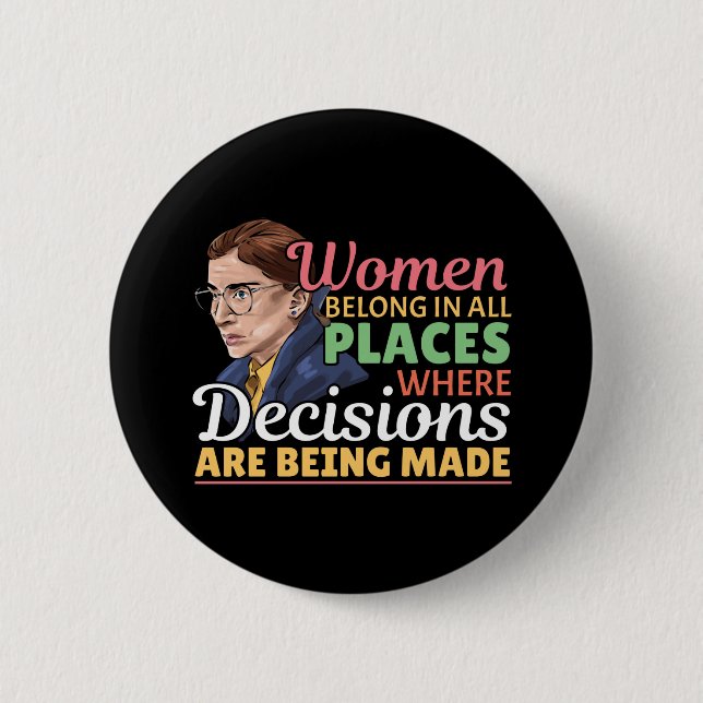 Ruth Bader Ginsburg Feminist Lawyer Judge Button (Front)