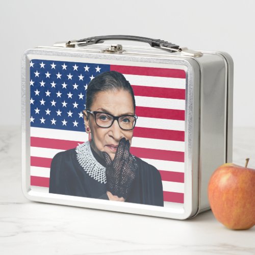 Ruth Bader Ginsburg Glove and USA Flag Metal Lunch Box