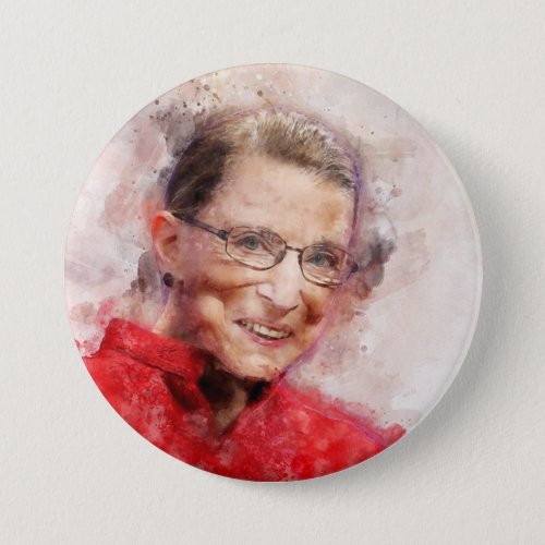 Ruth Bader Ginsburg Smiling Watercolor Portrait R Button