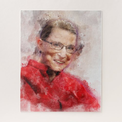 Ruth Bader Ginsburg Smiling Watercolor Portrait R Jigsaw Puzzle