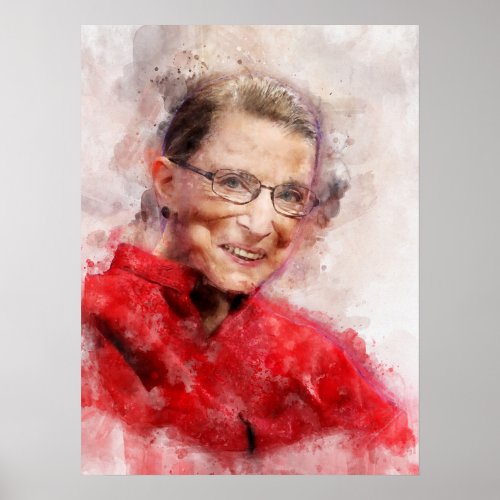 Ruth Bader Ginsburg Smiling Watercolor Portrait R Poster