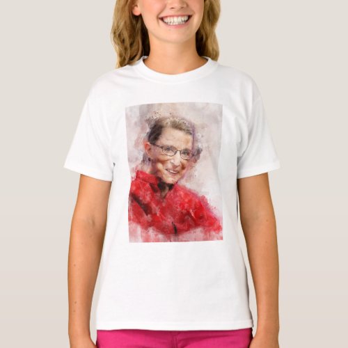 Ruth Bader Ginsburg Smiling Watercolor Portrait R T_Shirt