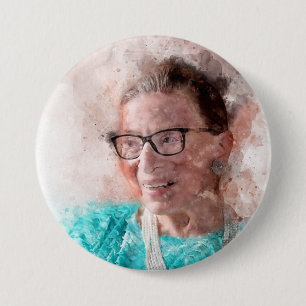 Ruth Bader Ginsburg Smiling Watercolor Portrait T Button