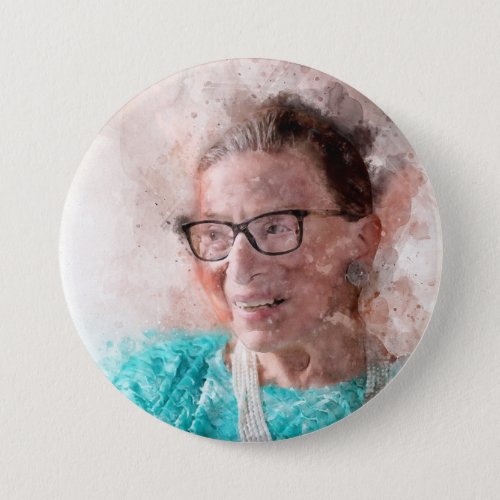 Ruth Bader Ginsburg Smiling Watercolor Portrait T Button