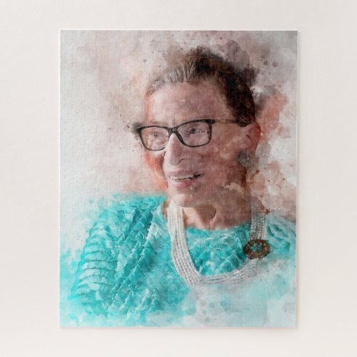 Ruth Bader Ginsburg Smiling Watercolor Portrait T Jigsaw Puzzle