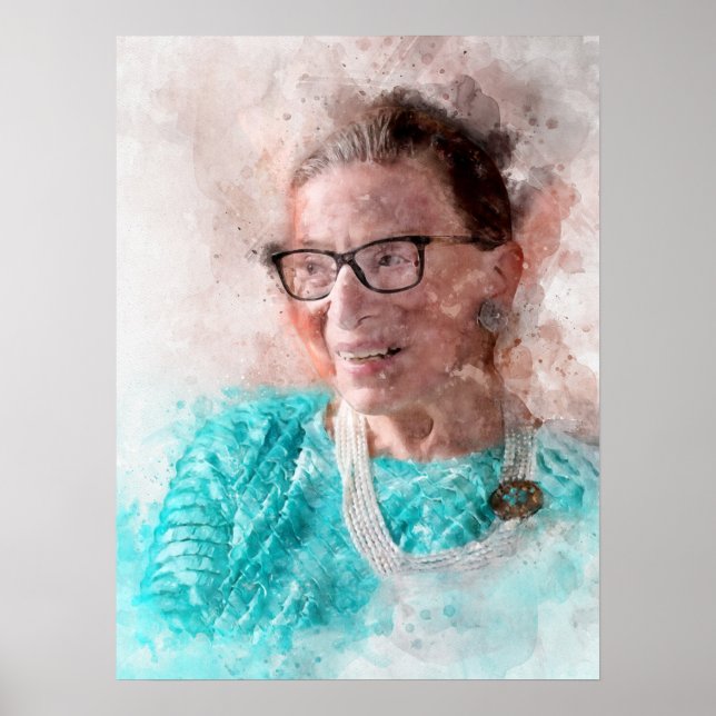 Ruth Bader Ginsburg Smiling Watercolor Portrait T Poster (Front)