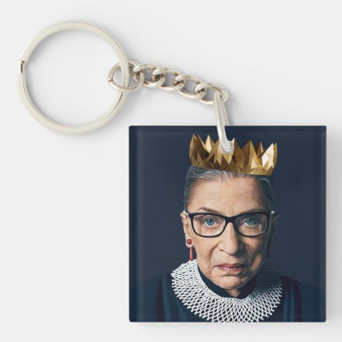 Ruth Bader Ginsburg with Gold Crown   Keychain