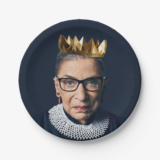 Ruth Bader Ginsburg with Gold Crown   Paper Plates (Front)