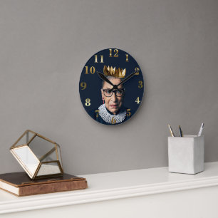 Ruth Bader Ginsburg with Gold Crown Round Clock