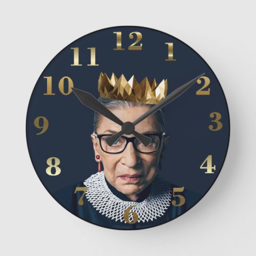 Ruth Bader Ginsburg with Gold Crown   Round Clock