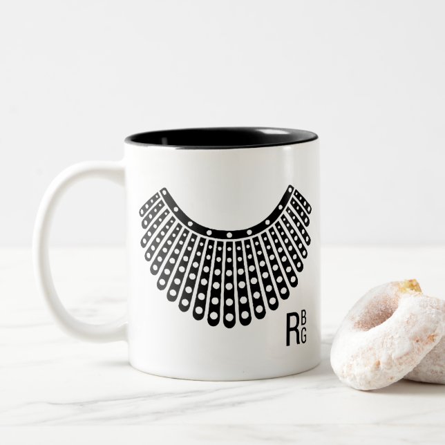 Ruth Bader White Lace Colla, Notorious RBG Two-Tone Coffee Mug (With Donut)
