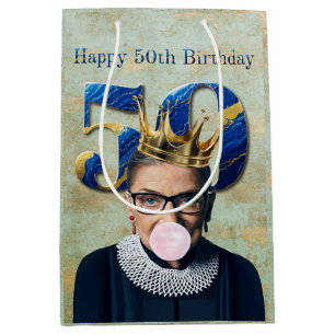 Ruth Ginsburg Crown Gum Happy 50th Birthday Medium Gift Bag