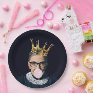 Ruth Ginsburg gold crown blowing pink gum Paper Plates