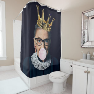 Ruth Ginsburg gold crown blowing pink gum Shower Curtain