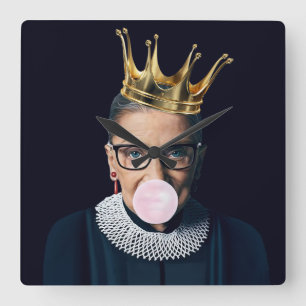 Ruth Ginsburg gold crown blowing pink gum Square Wall Clock