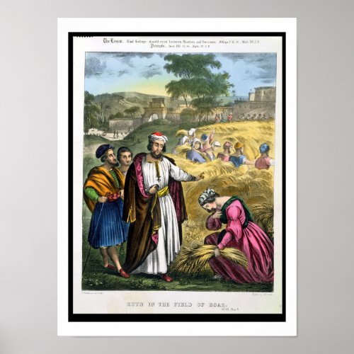 Ruth in the Field of Boaz from a bible printed by Poster