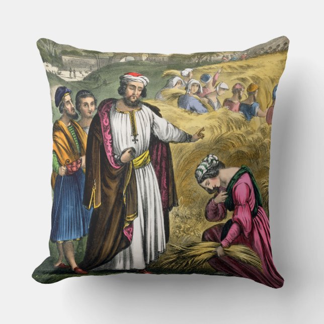 Ruth in the Field of Boaz, from a bible printed by Throw Pillow (Front)