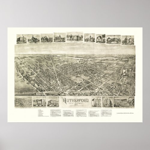 Rutherford NJ Panoramic Map _ 1904 Poster