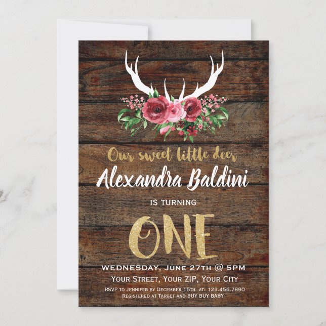 Rutic Deer Birthday Invitation (Front)