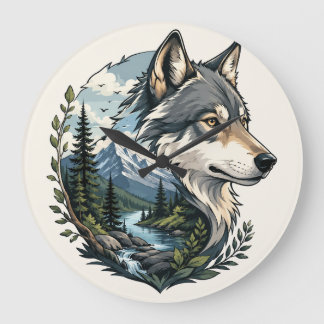 Rutic wolf Nature Scenic wall Clouk Large Clock