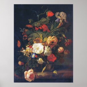 Ruysch - Flowers In A Glass Vase Poster