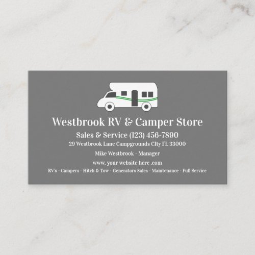 RV And Camper Dealer Retail Store Business Card