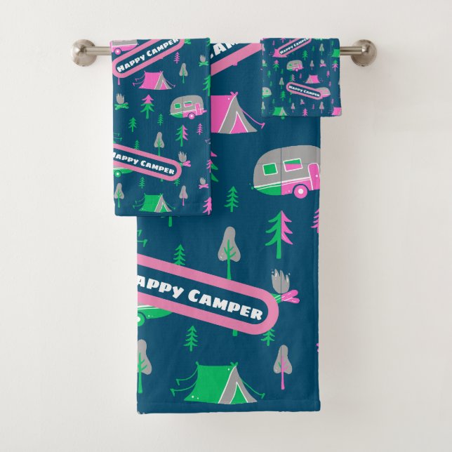 RV and Camping Love Perfect Camping Happy Camper Bath Towel Set (Insitu)