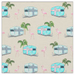 RV Beach Camping with Flamingos Fabric