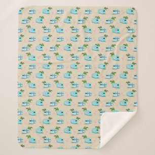 RV Beach Camping with Flamingos Sherpa Blanket