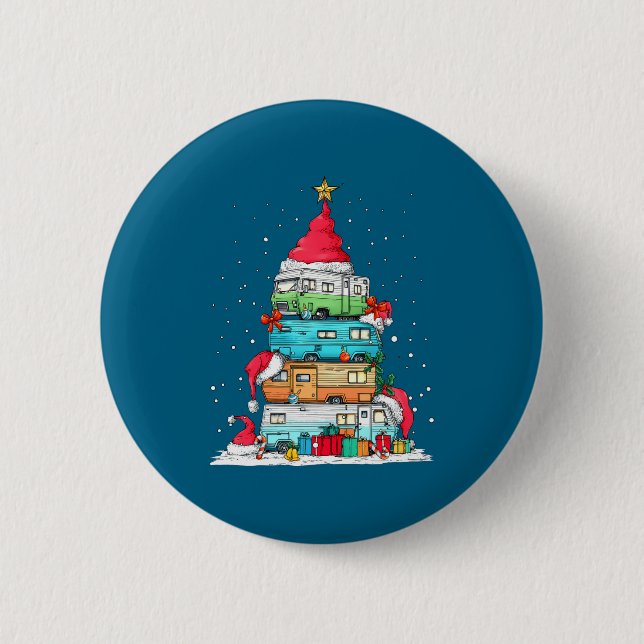 Rv Camng Camper Travel Vacation Christmas Tree Xma Button (Front)